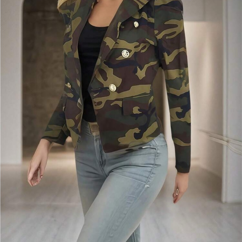 SHEIN Camouflage Blazer with Gold Accents